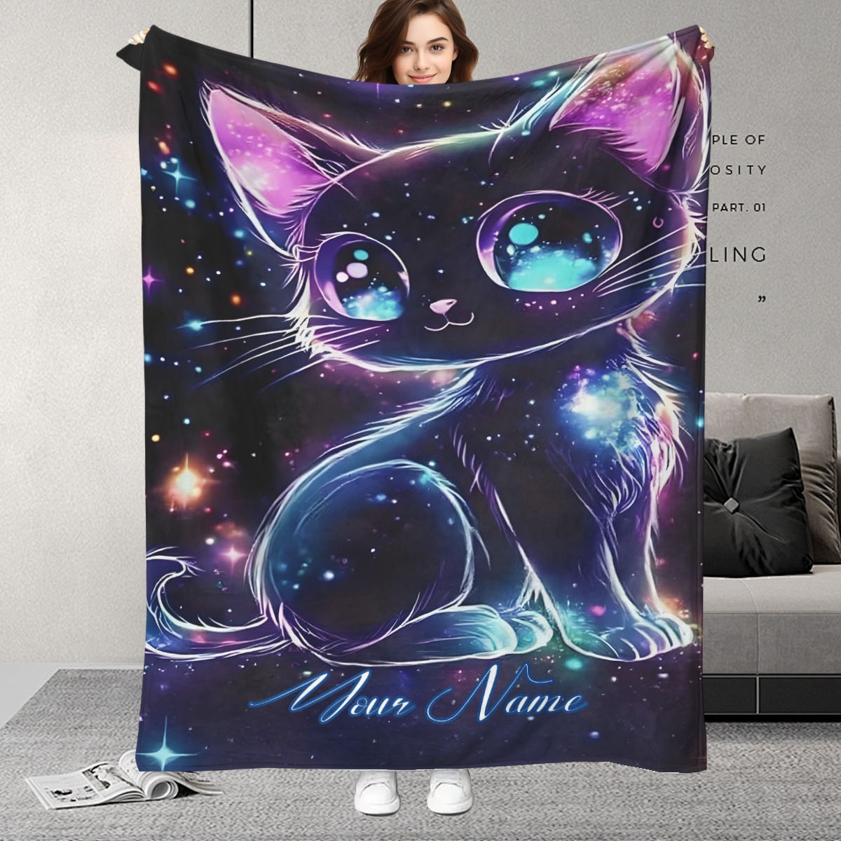Galaxy Home Textiles - Manta Personalizable con Diseño de Gato