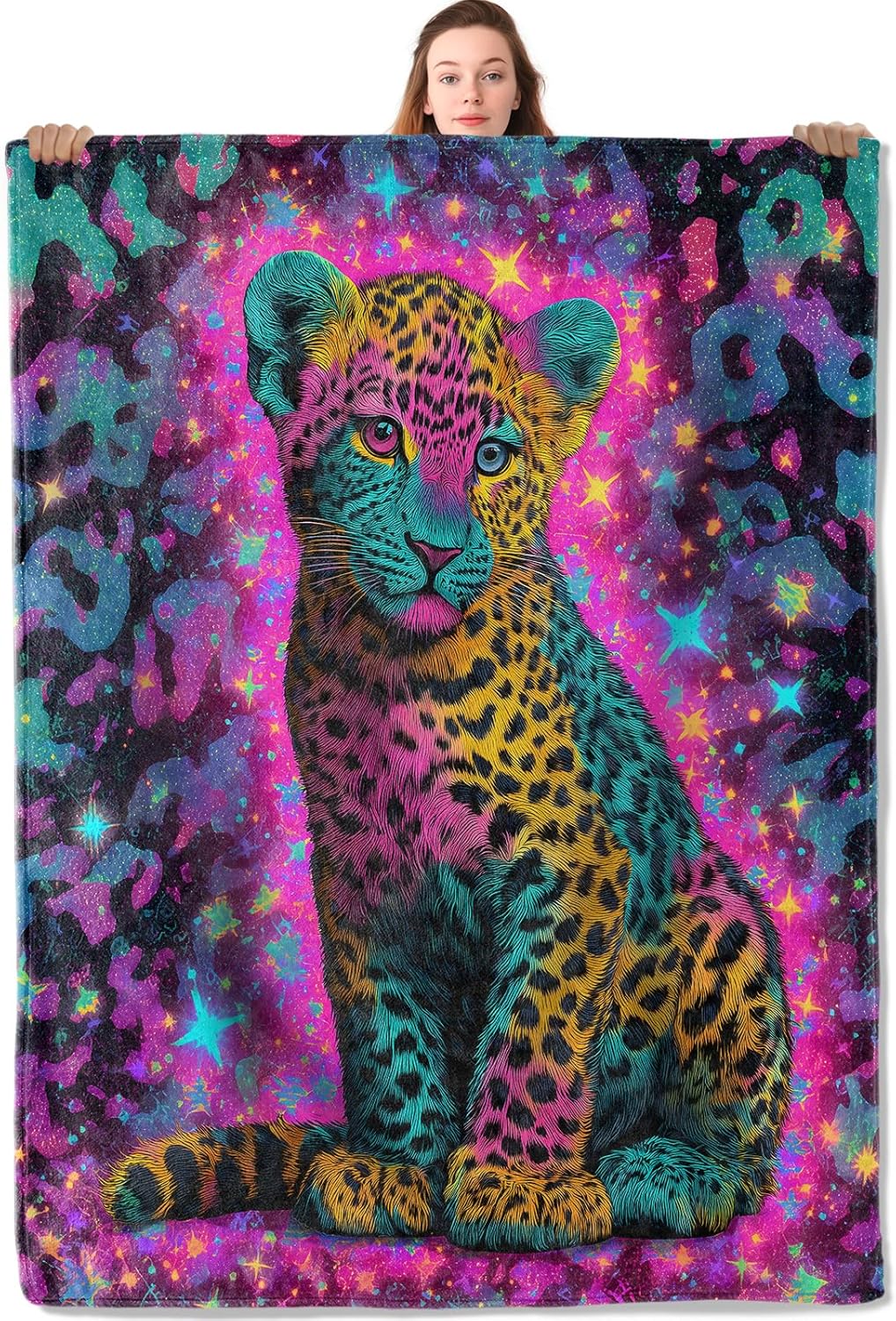 Galaxy Home Textiles - Manta de leopardo galaxia, diseño cósmico